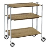 Table roulante pliante, desserte de cuisine 3 etages montants chromes plateaux stratifies bois Chene Clair Textable