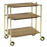Table roulante pliante, desserte de cuisine 3 etages montants dores plateaux stratifies - Light Oak - Textable