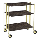 Table roulante pliante, desserte de cuisine 3 etages montants dores plateaux stratifies - Dark Oak - Textable