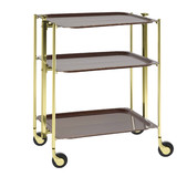 Desserte roulante et pliante 3 etages montants dores plateaux stratifies bois Wenge