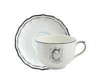 Tasse & soucoupe jumbo C FILET BLEU MONOGRAMME