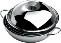 Wok 34 cm avec Couvercle et demi-Grille Inox