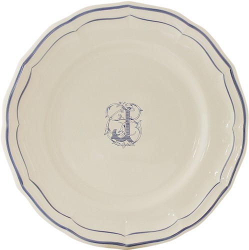 Assiette Canapé Filet bleu monogramme J