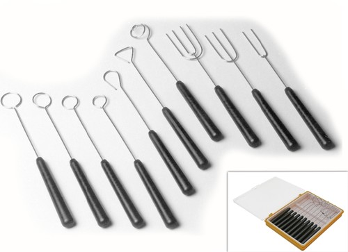 Assortiment de 10 broches &agrave; tremper (pour chocolat) en inox