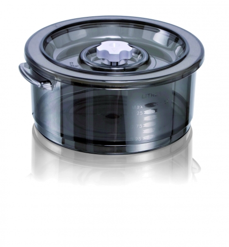 Bac en polycarbonate rond de 2 L 'sp&eacute;cial liquides' pour machines &agrave; emballer sou