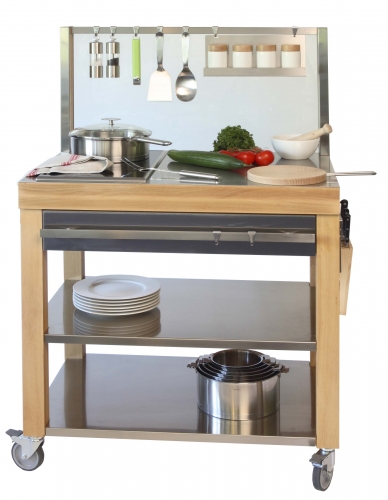 Billot de cuisine Cookmobil étagère et tiroir en inox 90 cm CM90IEBIB