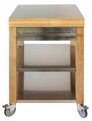 Billot de cuisine Cookmobil tiroir et étagère en inox, plan inox brossé 60 x 60