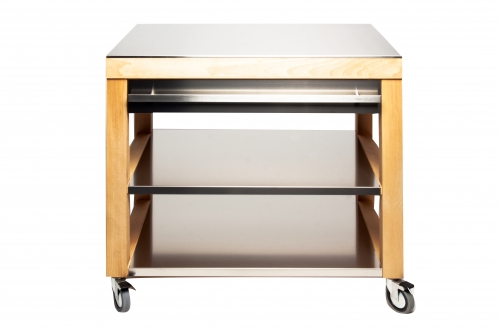 Billot de cuisine Cookmobil tiroir et étagère en inox, plan inox brossé 90 x 60