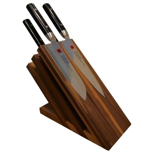 Bloc à couteaux en noyer aimanté tout équipé de 4 couteaux Kasumi Damas