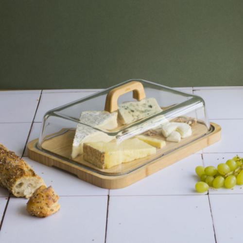 TOLIDA Dôme en verre naturel avec socle en bois vintage, robuste et