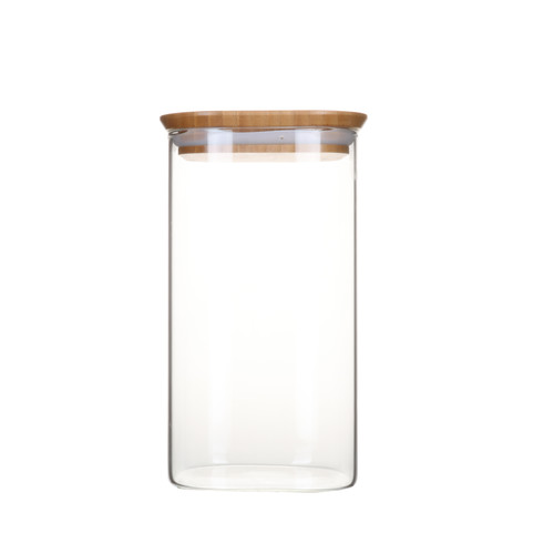 Boite en verre carr&eacute; avec couvercle en bambou - 1,4 L