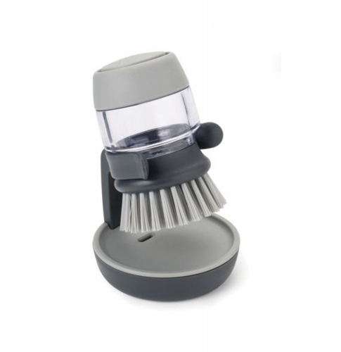 Brosse &agrave; vaisselle ronde avec r&eacute;servoir et reposoir gris