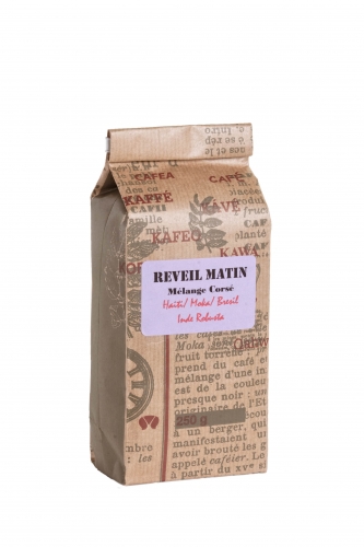 Caf&eacute; r&eacute;veil Matin m&eacute;lange cors&eacute; : Haiti / Moka / Br&eacute;sil / Inde Robusta - 250gr m