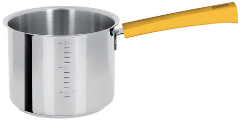 Casserole haute gradu&eacute;e 14 cm inox Mutine &agrave; poign&eacute;e fixe jaune