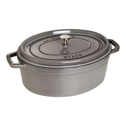 Cocotte en fonte ovale gris graphite 33 cm avec couvercle &agrave; bouton laiton