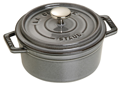 Cocotte en fonte ronde gris graphite 12 cm avec couvercle à bouton laiton