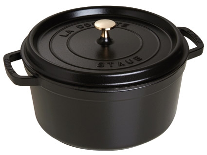 Cocotte en fonte Staub ronde noire 18 cm avec couvercle à bouton laiton