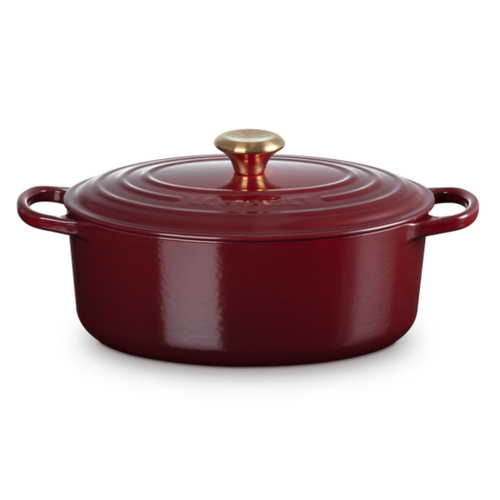 Cocotte Ovale 29cm Rouge Garnet bouton doré