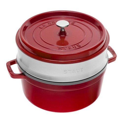 Cocotte ronde avec panier vapeur 24 cm Cerise