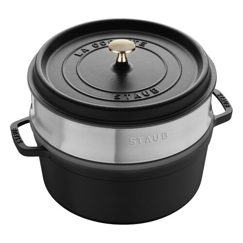 Cocotte ronde avec panier vapeur 24 cm Noir mat