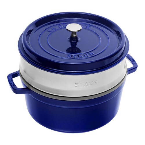 Cocotte ronde avec panier vapeur 26 cm Bleu intense