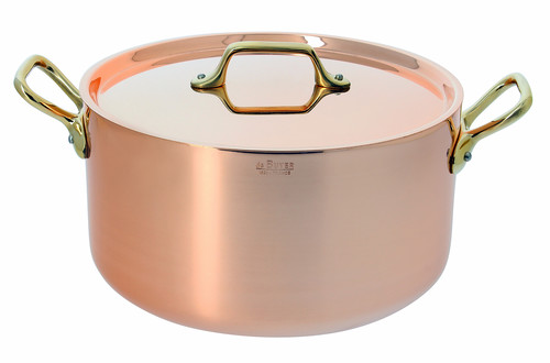 Cocotte ronde cuivre-inox a couvercle. Anses laiton ø 24cm