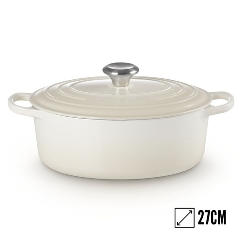 Cocotte Signature en fonte &eacute;maill&eacute;e ovale 27 cm Cr&egrave;me