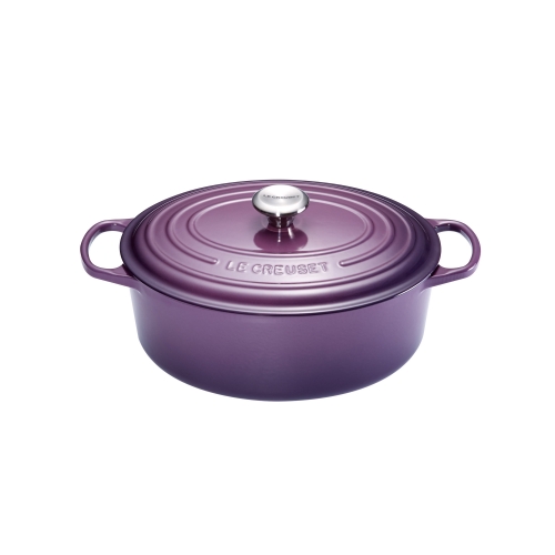 Cocotte Signature en fonte &eacute;maill&eacute;e ovale 27 cm violet Cassis