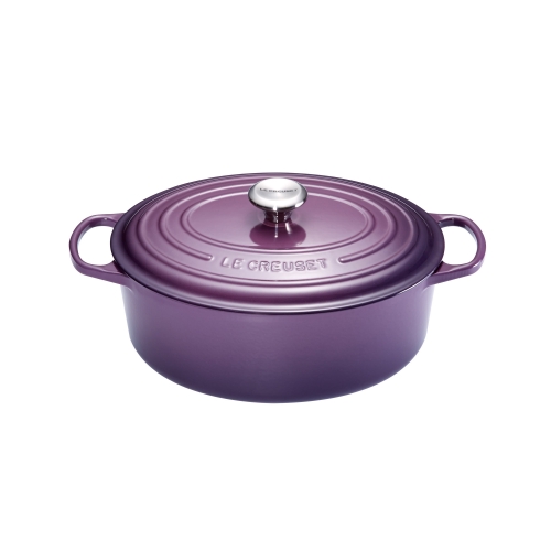 Cocotte Signature en fonte &eacute;maill&eacute;e ovale 29 cm violet Cassis