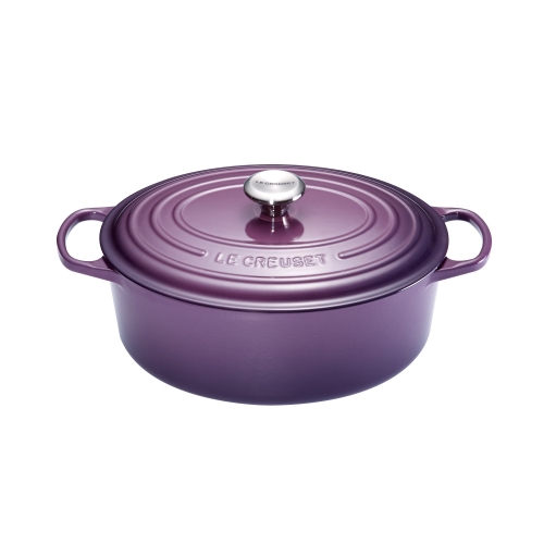 Cocotte Signature en fonte &eacute;maill&eacute;e ovale 31 cm violet Cassis