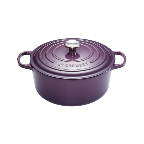 Cocotte Signature en fonte &eacute;maill&eacute;e ronde 26 cm violet Cassis