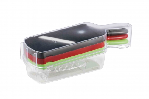 Coffret 3 Mandolines : une noire r&eacute;glable, une rouge julienne et verte r&acirc;pe