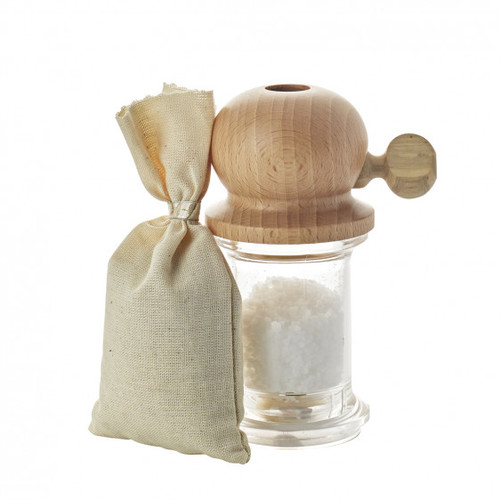 Coffret cadeau moulin en buis Pitoulée spécial gros sel gris 12cm + sac de gros