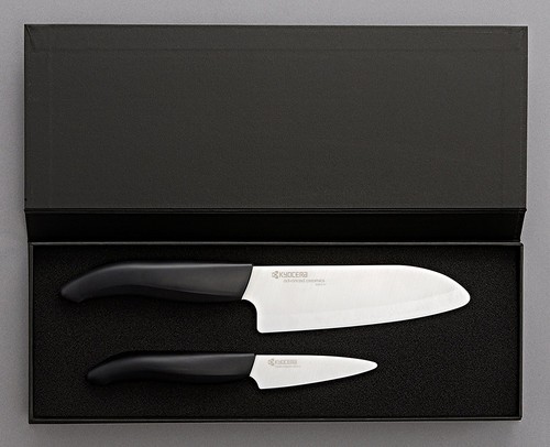 Coffret cadeau (Petit Santoku et petit couteau d\'office) GEN lame blanche manche