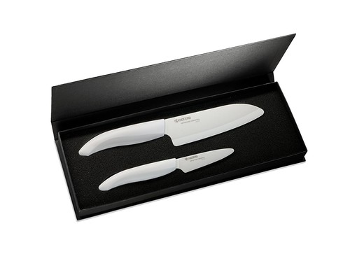 Coffret cadeau (Petit Santoku et petit couteau d\'office) GEN lame blanche manche
