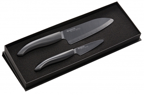 Coffret de 2 couteaux lame céramique noire & manche noir de 7.5 et 14 cm