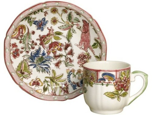 Coffret De 2 Tasses Avec Soucoupe En Fa&iuml;ence Caf&eacute; Jardin Imaginaire