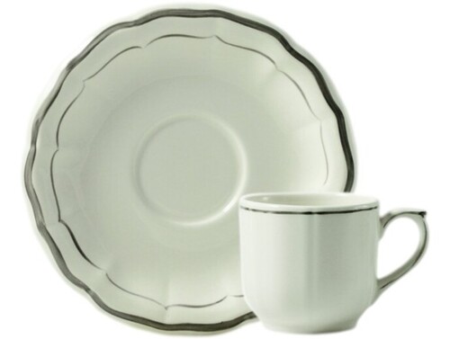 Coffret De 2 Tasses Avec Soucoupe En Fa&iuml;ence D&eacute;jeuner Filet Taupe