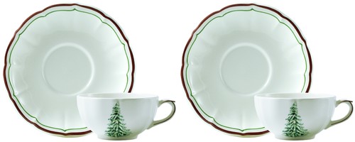 Coffret De 2 Tasses Avec Soucoupes D&eacute;jeuner Filet Noel