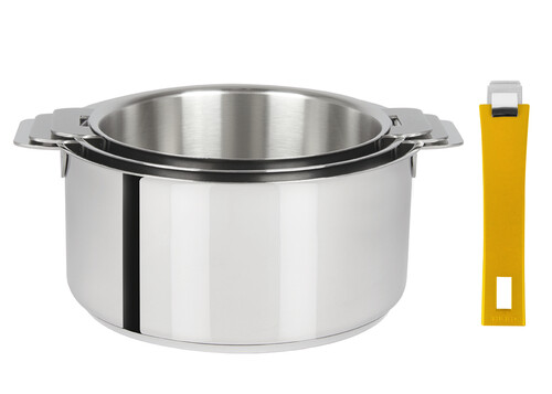 Coffret de 3 casseroles 16 &agrave; 20 cm avec 1 poign&eacute;e Jaune