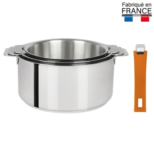 Coffret de 3 casseroles 16 à 20 cm avec 1 Poignée Orange MUTINE AMOVIBLE