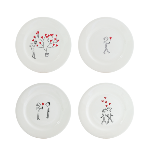 Coffret de 4 assiettes canap&eacute;s assorties les amoureux