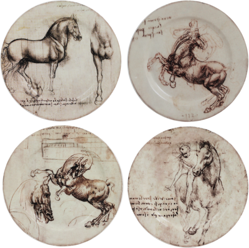Coffret De 4 Assiettes Mignardises Chevaux Assorties De Vinci