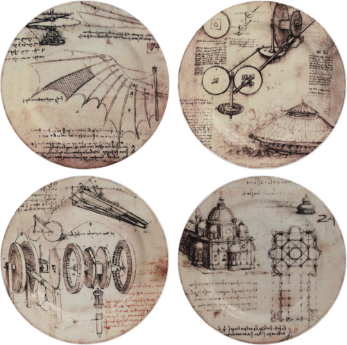 Coffret De 4 Assiettes Mignardises Machines Assorties De Vinci