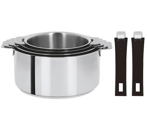 Coffret de 4 Casseroles 14 à 20 cm avec 2 Poignées Noire Inox MUTINE AMOVIBLE