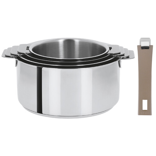 Coffret de 4 casseroles 14 à 20 cm avec 2 poignées Taupe