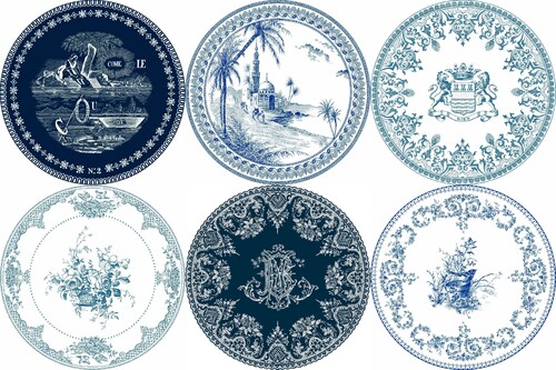 Coffret De 6 Assiettes Mignardises Dépareillées Bleu