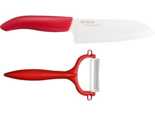 Coffret \'fruits & l&eacute;gumes\' (Petit Santoku et &eacute;plucheur) GEN lame blanche manche