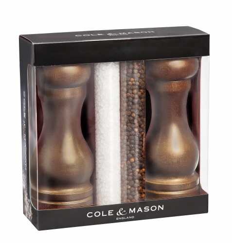 Coffret moulins sel et poivre Capstan weng&eacute; 165 mm avec recharges