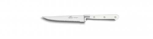 Couteau à steak forgé microdenté 13 cm manche blanc rivets inox